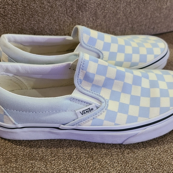 Vans slip on canvas shoes.  Light blue checkerboard Wonen's size 7 - Picture 6 of 13